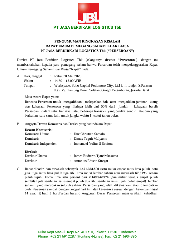 Ringkasan Risalah RUPSLB LAJU 2025